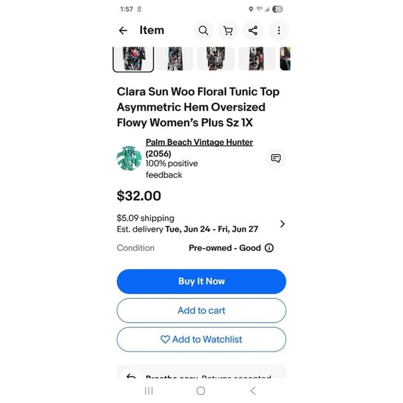 Clara SunWoo Floral Tunic Top Asymmetric Hem Medium Flowy 3/4 Sleeve Black - Picture 9 of 9